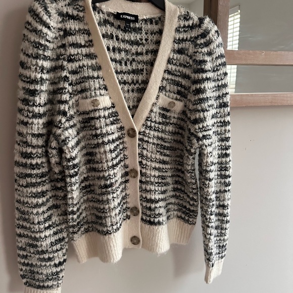 Express Black and Cream Knit Cardigan - Picture 1 of 4